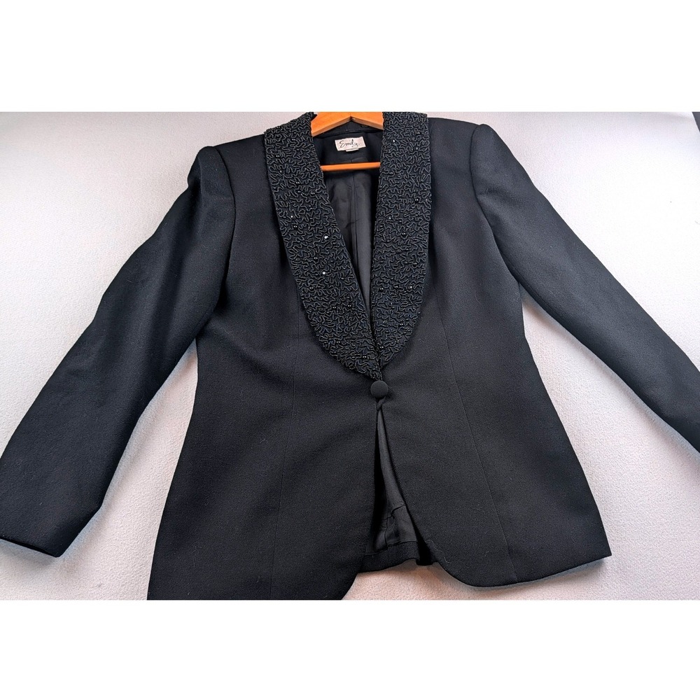 Emily Beaded Shawl Collar Blazer Jacket Black Formal Evening Size 8